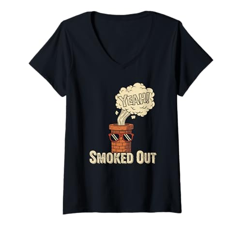 Damen Lustiger Retro-Ziegelstein mit geräuchertem Kamin T-Shirt mit V-Ausschnitt Damen Lustiger Retro-Ziegelstein mit geräuchertem Kamin T-Shirt mit V-Ausschnitt von Humorous Chimney Smoker Vintage Apparel