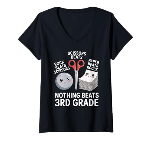 Damen Lustiges Nichtstun in der dritten Klasse, Humor, Kinder, sarkastisch T-Shirt mit V-Ausschnitt Damen Lustiges Nichtstun in der dritten Klasse, Humor, Kinder, sarkastisch T-Shirt mit V-Ausschnitt von Humorous Classroom Joke Rock Paper Scissors Meme