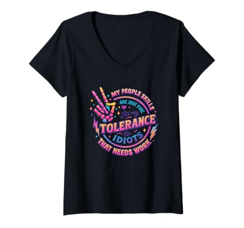 Damen Meine Toleranz gegenüber Idioten braucht Arbeit T-Shirt mit V-Ausschnitt Damen Meine Toleranz gegenüber Idioten braucht Arbeit T-Shirt mit V-Ausschnitt von Humorous Expressions For Daily Life