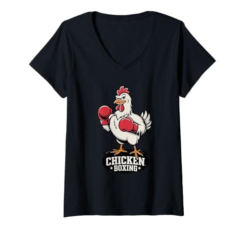 Damen Huhn Boxing Rooster Humor T-Shirt mit V-Ausschnitt Damen Huhn Boxing Rooster Humor T-Shirt mit V-Ausschnitt von Humorous Farm Animal Sports Theme
