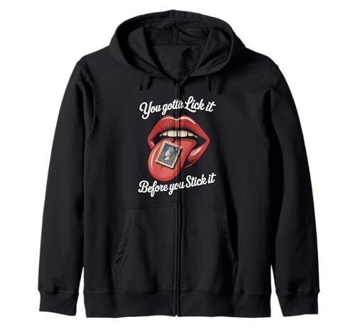 Lustiger Spruch Lick It Before You Stick It Witz Damen Herren Kapuzenjacke von Humorous Flirty Lips Stamp Sarcasm Retro Vibe