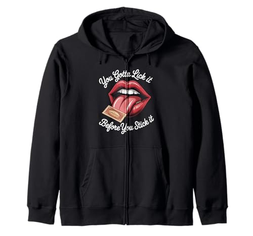 Lustiger Spruch Lick It Before You Stick It Witz Damen Herren Kapuzenjacke von Humorous Flirty Lips Stamp Sarcasm Retro Vibe
