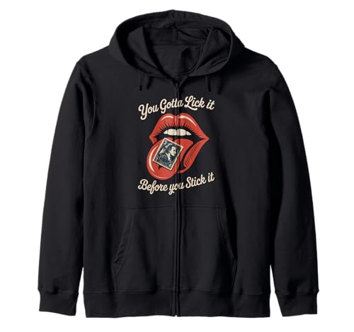 Lustiger Spruch Lick It Before You Stick It Witz Damen Herren Kapuzenjacke von Humorous Flirty Lips Stamp Sarcasm Retro Vibe