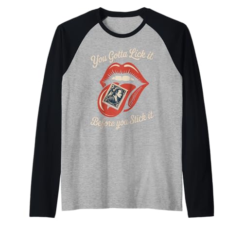 Lustiger Spruch Lick It Before You Stick It Witz Damen Herren Raglan von Humorous Flirty Lips Stamp Sarcasm Retro Vibe