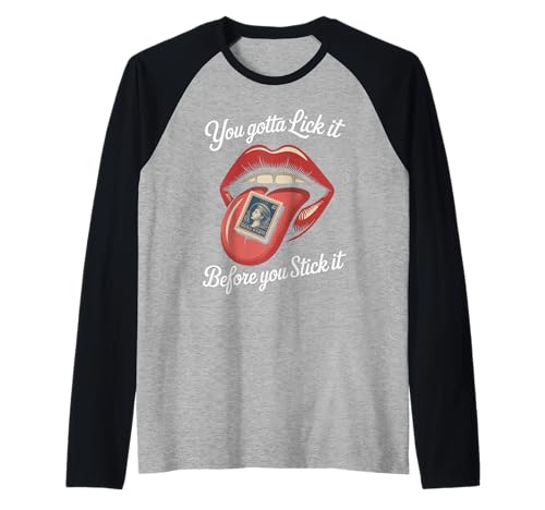 Lustiger Spruch Lick It Before You Stick It Witz Damen Herren Raglan von Humorous Flirty Lips Stamp Sarcasm Retro Vibe