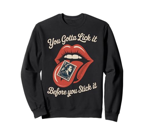 Lustiger Spruch Lick It Before You Stick It Witz Damen Herren Sweatshirt von Humorous Flirty Lips Stamp Sarcasm Retro Vibe