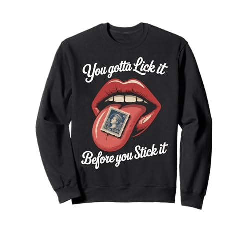 Lustiger Spruch Lick It Before You Stick It Witz Damen Herren Sweatshirt von Humorous Flirty Lips Stamp Sarcasm Retro Vibe