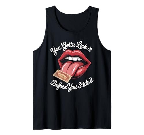 Lustiger Spruch Lick It Before You Stick It Witz Damen Herren Tank Top von Humorous Flirty Lips Stamp Sarcasm Retro Vibe