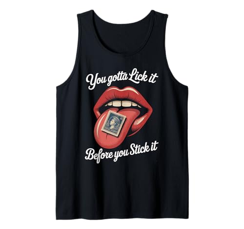 Lustiger Spruch Lick It Before You Stick It Witz Damen Herren Tank Top von Humorous Flirty Lips Stamp Sarcasm Retro Vibe