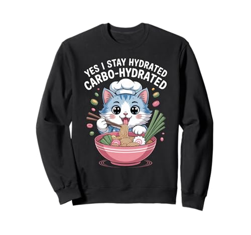 Lustiger Spruch Carbo Hydrated Cat Nudel Pun Witz Damen Herren Sweatshirt von Humorous Food Lover Kawaii Ramen Chef Vibes