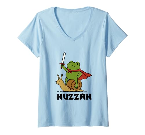 Damen Huzzah Frog Knight Riding a Snail Funny Sword Meme T-Shirt mit V-Ausschnitt Damen Huzzah Frog Knight Riding a Snail Funny Sword Meme T-Shirt mit V-Ausschnitt von Humorous Frog Knight Riding a Snail Graphic Design