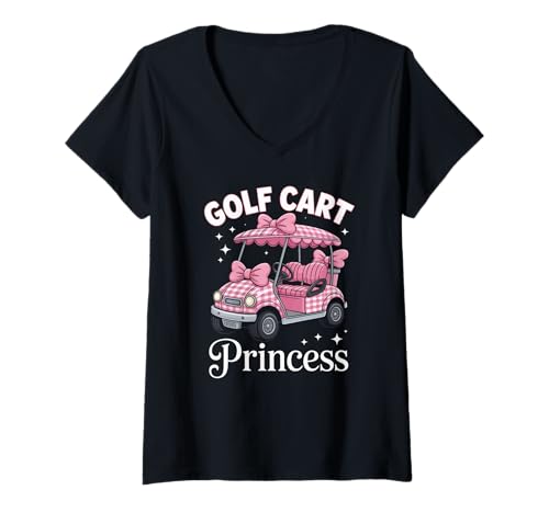 Damen Lustiger Spruch Golfwagen Prinzessin Rosa Schleife Oma Damen Herren T-Shirt mit V-Ausschnitt Damen Lustiger Spruch Golfwagen Prinzessin Rosa Schleife Oma Damen Herren T-Shirt mit V-Ausschnitt von Humorous Glam Girl Golf Driver Sparkly Queen Mom