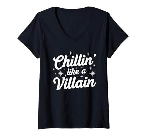 Damen Chillin wie ein Bösewicht sagt coole böse Hexe zum Herbst Halloween T-Shirt mit V-Ausschnitt Damen Chillin wie ein Bösewicht sagt coole böse Hexe zum Herbst Halloween T-Shirt mit V-Ausschnitt von Humorous Halloween Gifts Chillin Like A Villain