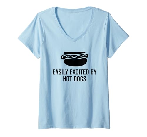 Damen Lustiges sarkastisches Glizzy-Statement Easily Excited by Hot Dogs T-Shirt mit V-Ausschnitt von Humorous Hot Dog Lover Sarcasm Humor Glizzy Gobble