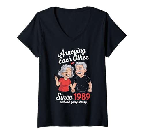 Damen Lustiger Spruch Annoying Each Other Since Eighty Nine Women Men T-Shirt mit V-Ausschnitt Damen Lustiger Spruch Annoying Each Other Since Eighty Nine Women Men T-Shirt mit V-Ausschnitt von Humorous Marriage Couple Love Anniversary Joke