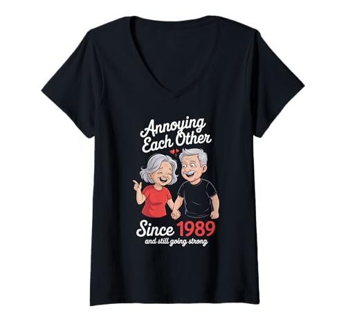 Damen Lustiger Spruch Annoying Each Other Since Eighty Nine Women Men T-Shirt mit V-Ausschnitt Damen Lustiger Spruch Annoying Each Other Since Eighty Nine Women Men T-Shirt mit V-Ausschnitt von Humorous Marriage Couple Love Anniversary Joke