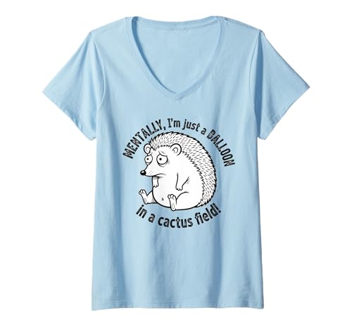 Damen Geistig Bin ich nur EIN Ballon in einem Kaktusfeld T-Shirt mit V-Ausschnitt Damen Geistig Bin ich nur EIN Ballon in einem Kaktusfeld T-Shirt mit V-Ausschnitt von Humorous Mental Health Awareness Apparel
