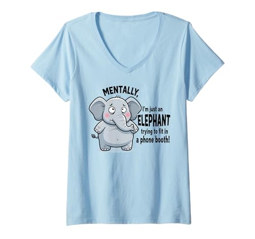 Damen Geistig Bin ich nur EIN Elefant in Einer Telefonzelle T-Shirt mit V-Ausschnitt Damen Geistig Bin ich nur EIN Elefant in Einer Telefonzelle T-Shirt mit V-Ausschnitt von Humorous Mental Health Awareness Apparel