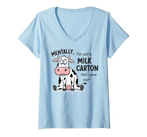 Damen Geistig Bin ich nur EIN Milchkarton, der sauer geworden ist T-Shirt mit V-Ausschnitt Damen Geistig Bin ich nur EIN Milchkarton, der sauer geworden ist T-Shirt mit V-Ausschnitt von Humorous Mental Health Awareness Apparel