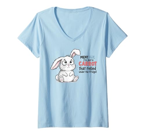 Damen Geistig Bin ich nur eine Karotte, die unter dem Kühlschrank gerollt ist T-Shirt mit V-Ausschnitt Damen Geistig Bin ich nur eine Karotte, die unter dem Kühlschrank gerollt ist T-Shirt mit V-Ausschnitt von Humorous Mental Health Awareness Apparel