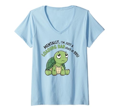 Damen Psychisch belastende Bar steckt bei 99% Turtle Humor fest T-Shirt mit V-Ausschnitt Damen Psychisch belastende Bar steckt bei 99% Turtle Humor fest T-Shirt mit V-Ausschnitt von Humorous Mental Health Awareness Apparel