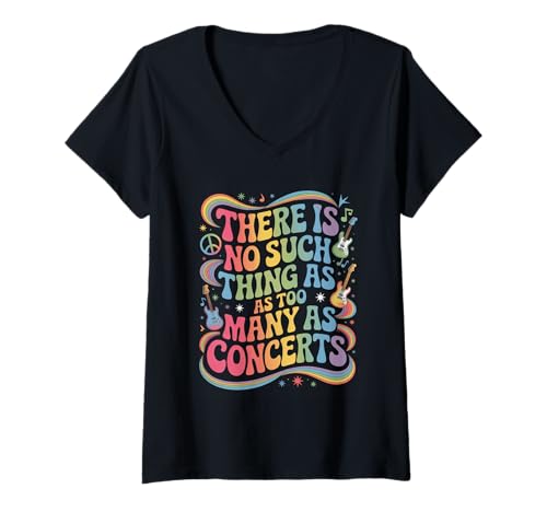 Damen Lustiger Spruch There is No Such Thing As Too Many Concerts T-Shirt mit V-Ausschnitt Damen Lustiger Spruch There is No Such Thing As Too Many Concerts T-Shirt mit V-Ausschnitt von Humorous Music Lover Retro Festival Hippie Band