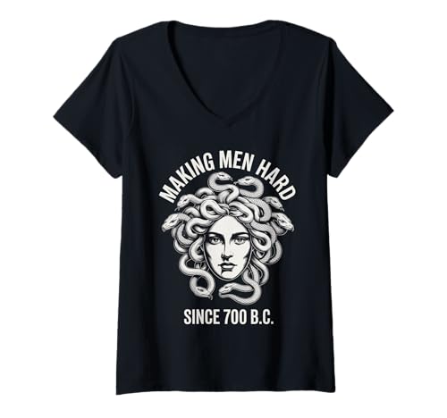 Damen Lustiger Medusa-Spruch Making Men Hard Greek Myth Adult Humor T-Shirt mit V-Ausschnitt Damen Lustiger Medusa-Spruch Making Men Hard Greek Myth Adult Humor T-Shirt mit V-Ausschnitt von Humorous Mythology Joke Snake Hair Monster Meme