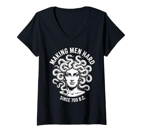 Damen Lustiger Medusa-Spruch Making Men Hard Greek Myth Adult Humor T-Shirt mit V-Ausschnitt Damen Lustiger Medusa-Spruch Making Men Hard Greek Myth Adult Humor T-Shirt mit V-Ausschnitt von Humorous Mythology Joke Snake Hair Monster Meme