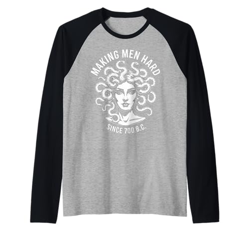Lustiger Medusa-Spruch Making Men Hard Greek Myth Adult Humor Raglan Lustiger Medusa-Spruch Making Men Hard Greek Myth Adult Humor Raglan von Humorous Mythology Joke Snake Hair Monster Meme