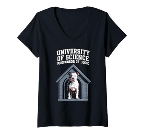 Damen Lustiger Spruch Professor Of Logic University Hund Frauen Männer T-Shirt mit V-Ausschnitt von Humorous Nerd Pet Lover Bulldog Sarcasm Joke