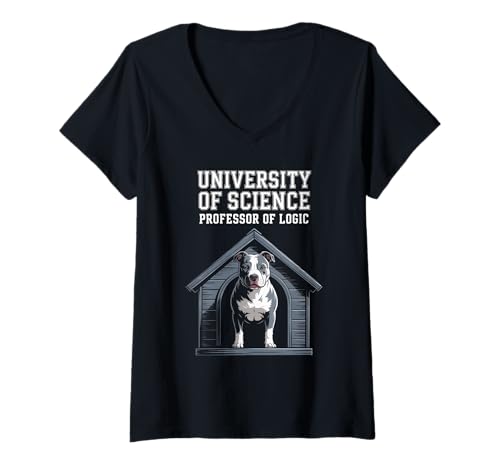 Damen Lustiger Spruch Professor Of Logic University Hund Frauen Männer T-Shirt mit V-Ausschnitt von Humorous Nerd Pet Lover Bulldog Sarcasm Joke