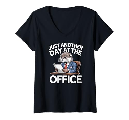 Damen Nur EIN weiterer Tag im Büro Otter T-Shirt mit V-Ausschnitt Damen Nur EIN weiterer Tag im Büro Otter T-Shirt mit V-Ausschnitt von Humorous Office Animal Otter Design
