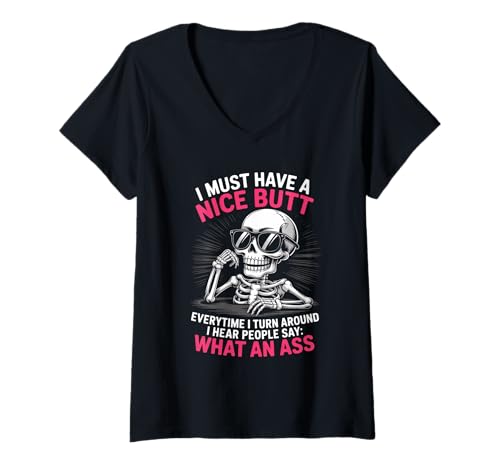 Damen Lustiger Spruch What An Turn Around Witz Skelett Frauen Männer T-Shirt mit V-Ausschnitt Damen Lustiger Spruch What An Turn Around Witz Skelett Frauen Männer T-Shirt mit V-Ausschnitt von Humorous Sarcasm Bones Attitude Vibe Mom Dad Joke