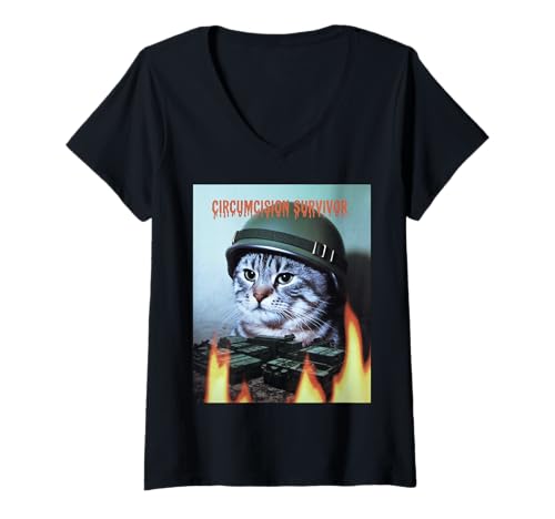 Damen Lustige Katze Spruch Beschneidung Survivor Parodie Humor Männer Witz T-Shirt mit V-Ausschnitt Damen Lustige Katze Spruch Beschneidung Survivor Parodie Humor Männer Witz T-Shirt mit V-Ausschnitt von Humorous Sarcastic Cat Joke Meme Survivor Gag