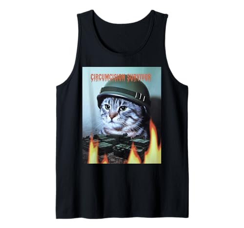 Lustige Katze Spruch Beschneidung Survivor Parodie Humor Männer Witz Tank Top von Humorous Sarcastic Cat Joke Meme Survivor Gag