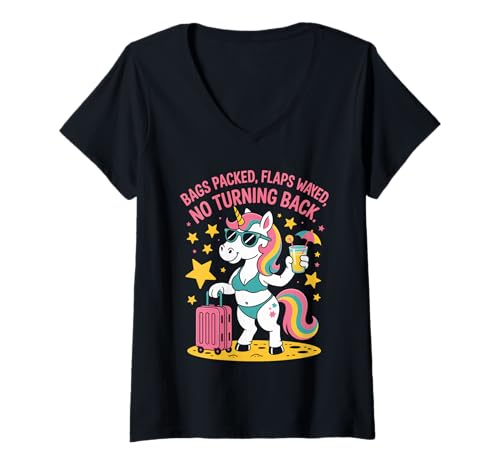 Damen Lustiger Spruch Einhorn Klappen Wayed Urlaub Stimmung Damen Herren T-Shirt mit V-Ausschnitt von Humorous Sassy Pride Travel Beach Sarcasm Look