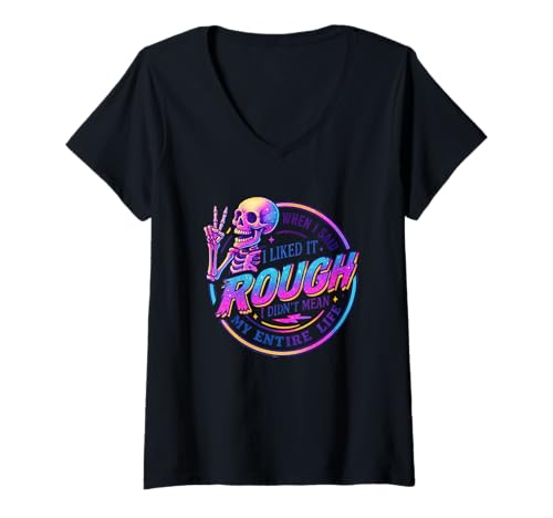 Damen Ich mochte es hart, Nicht Mein ganzes Leben lang T-Shirt mit V-Ausschnitt Damen Ich mochte es hart, Nicht Mein ganzes Leben lang T-Shirt mit V-Ausschnitt von Humorous Skeleton Life Philosophy