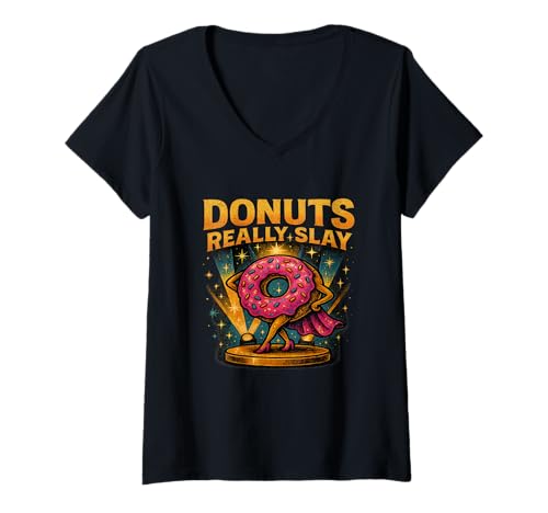 Damen Donuts Really Slay Lustiges Meme-Design T-Shirt mit V-Ausschnitt Damen Donuts Really Slay Lustiges Meme-Design T-Shirt mit V-Ausschnitt von Humorous Sweet Tooth Gifts And Accessories