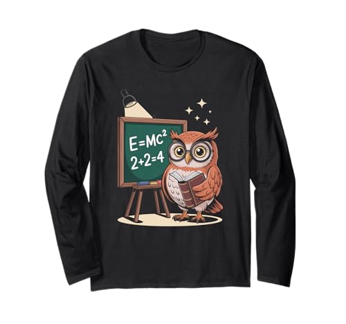 Lustiger Spruch E Equals MC Squared Owl Genius Witz Damen Herren Langarmshirt Lustiger Spruch E Equals MC Squared Owl Genius Witz Damen Herren Langarmshirt von Humorous Teacher Nerd Classroom Math Science
