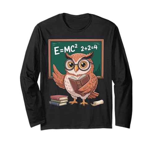 Lustiger Spruch E Equals MC Squared Owl Genius Witz Damen Herren Langarmshirt von Humorous Teacher Nerd Classroom Math Science