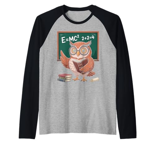 Lustiger Spruch E Equals MC Squared Owl Genius Witz Damen Herren Raglan von Humorous Teacher Nerd Classroom Math Science