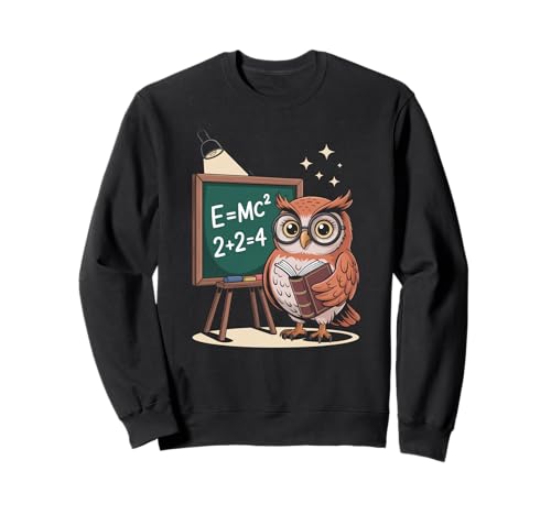 Lustiger Spruch E Equals MC Squared Owl Genius Witz Damen Herren Sweatshirt von Humorous Teacher Nerd Classroom Math Science