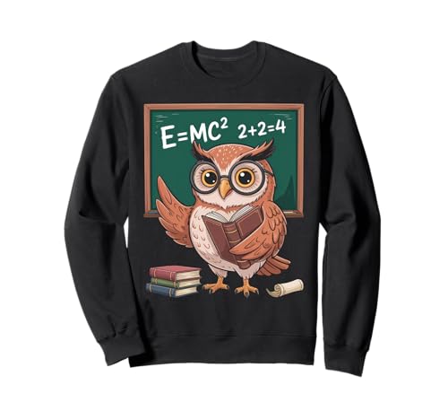 Lustiger Spruch E Equals MC Squared Owl Genius Witz Damen Herren Sweatshirt von Humorous Teacher Nerd Classroom Math Science