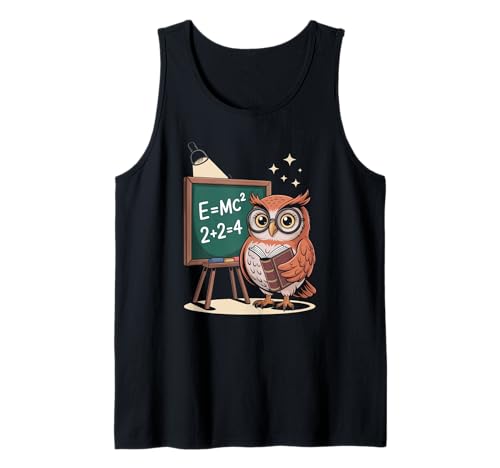 Lustiger Spruch E Equals MC Squared Owl Genius Witz Damen Herren Tank Top von Humorous Teacher Nerd Classroom Math Science