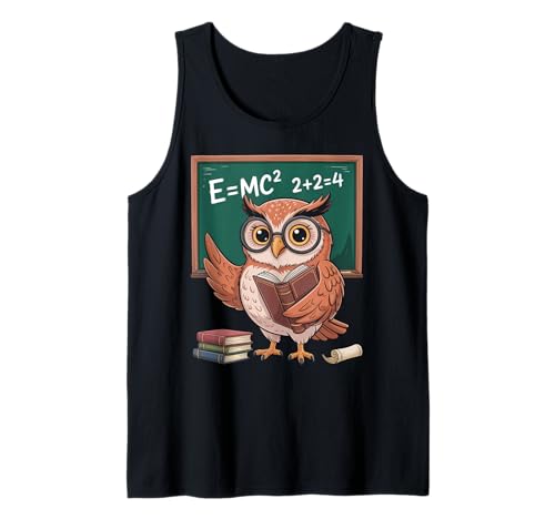 Lustiger Spruch E Equals MC Squared Owl Genius Witz Damen Herren Tank Top von Humorous Teacher Nerd Classroom Math Science
