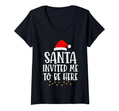 Damen Santa Invited Me to Be Here Funny Christmas Party Holiday T-Shirt mit V-Ausschnitt Damen Santa Invited Me to Be Here Funny Christmas Party Holiday T-Shirt mit V-Ausschnitt von Humorous Xmas Santa Claus t