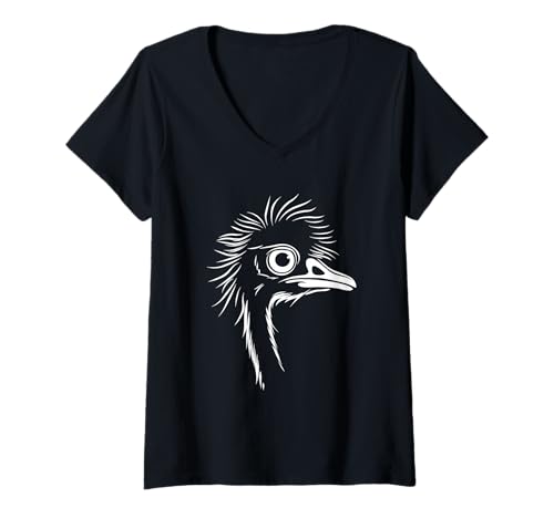 Damen Lustige Tiere emus minimalistische Vogel einfache Emu T-Shirt mit V-Ausschnitt Damen Lustige Tiere emus minimalistische Vogel einfache Emu T-Shirt mit V-Ausschnitt von Humorvogel lustige Tiere EMUS Simple Emu
