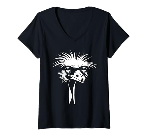 Damen Lustige Tiere emus minimalistische Vogel einfache Emu T-Shirt mit V-Ausschnitt Damen Lustige Tiere emus minimalistische Vogel einfache Emu T-Shirt mit V-Ausschnitt von Humorvogel lustige Tiere EMUS Simple Emu