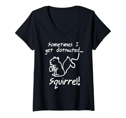 Damen Ich Werde Schnell Abgelenkt Lustiger Eichhörnchenwitz T-Shirt mit V-Ausschnitt Damen Ich Werde Schnell Abgelenkt Lustiger Eichhörnchenwitz T-Shirt mit V-Ausschnitt von Humorvolle Ablenkung Für Tierfreunde
