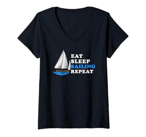 Damen Segeln Wiederholen Schlafen Lustiger Spruch Alltag T-Shirt mit V-Ausschnitt Damen Segeln Wiederholen Schlafen Lustiger Spruch Alltag T-Shirt mit V-Ausschnitt von Humorvolle Bootsfahrer Und Wasserliebhaber